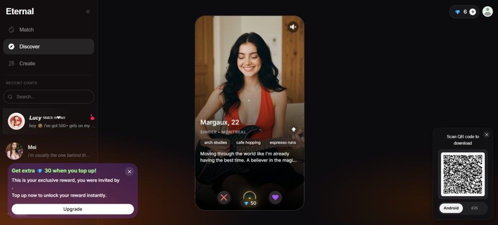 Eternal AI dashboard: "Eternal AI dashboard 2026 free image and video generation AI companion