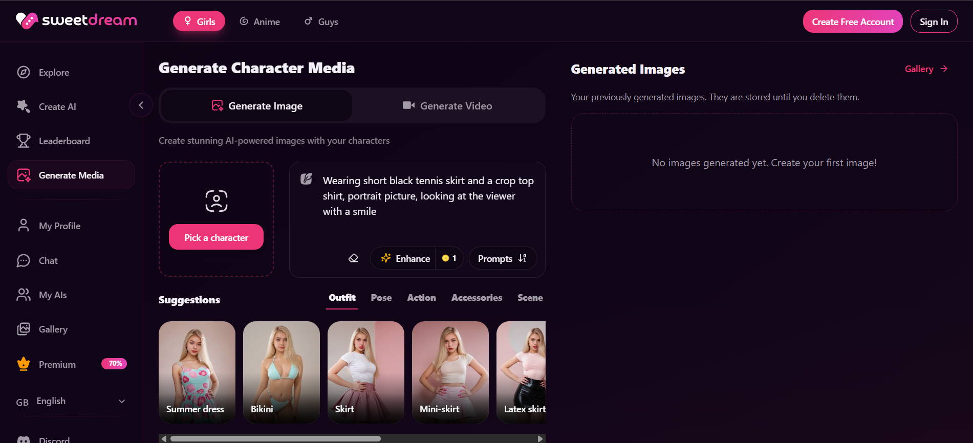SweetDream AI custom companion builder -- realistic and anime styles 2026